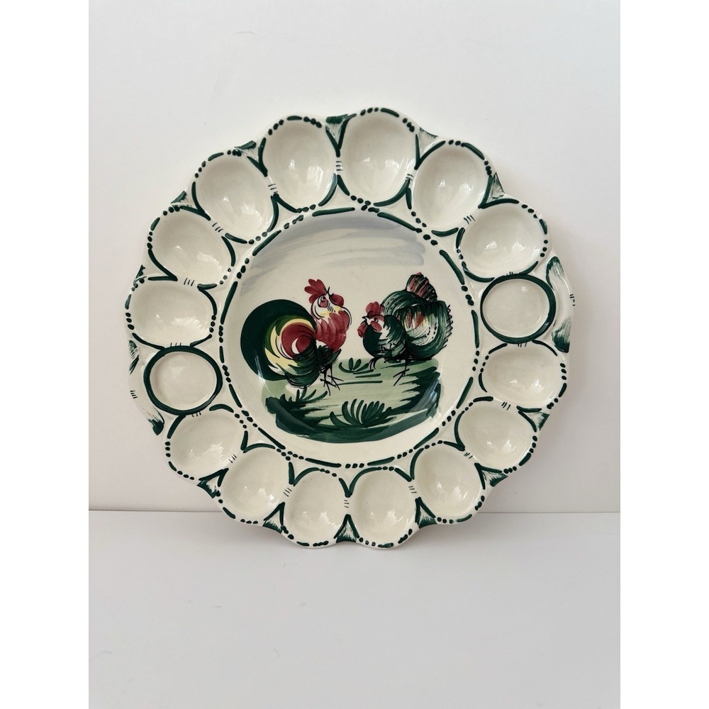 Vintage Rooster Egg Plate, Hand Painted, Italy